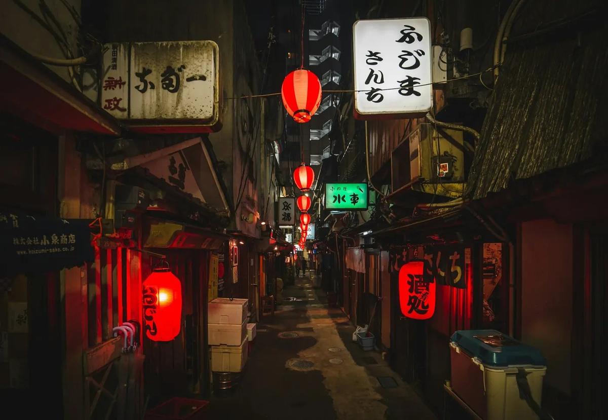 Un callejón de Shinjuku, de noche